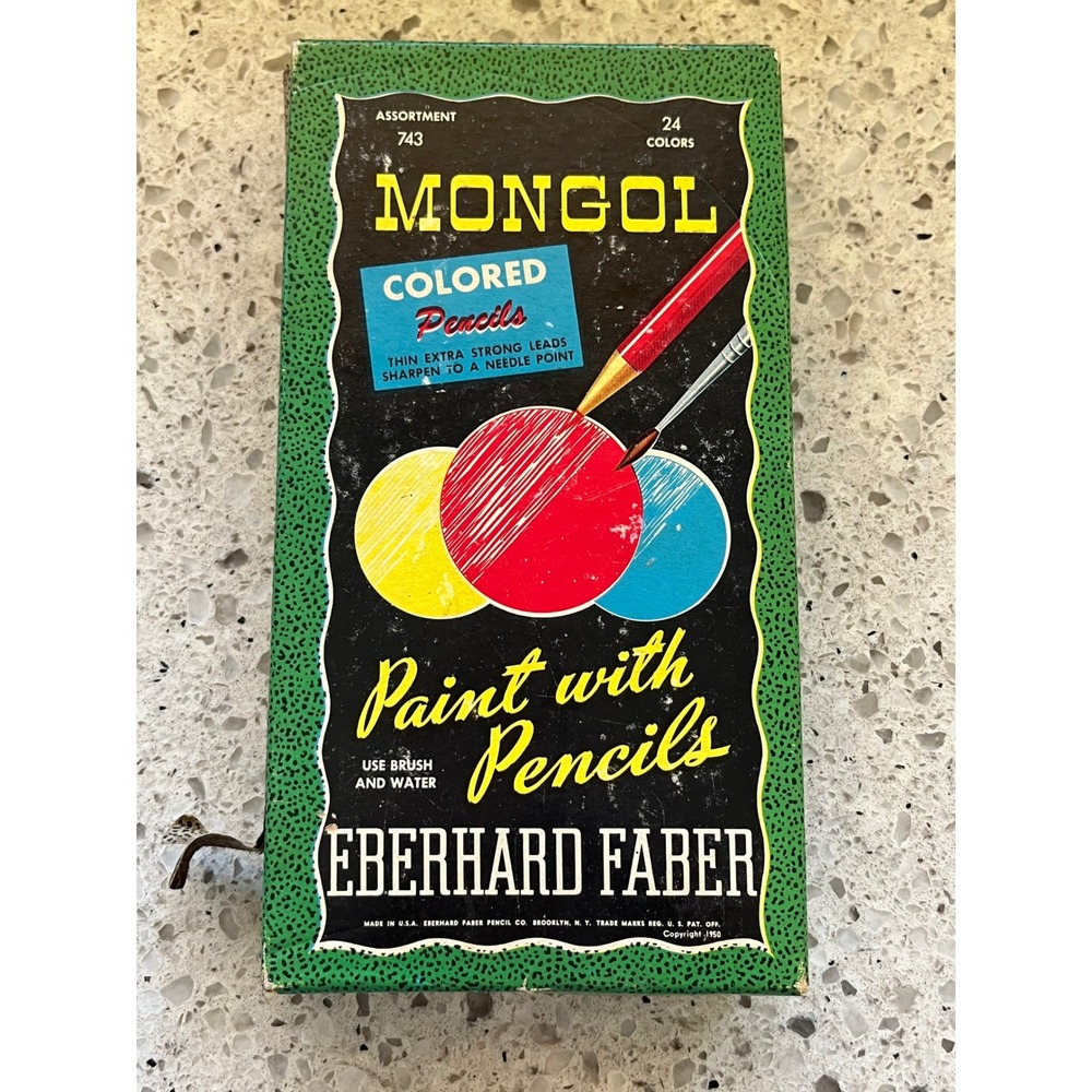 Vintage Eberhard Faber Mongo Colored Pencils Assortment 743 1950 USA Box‎